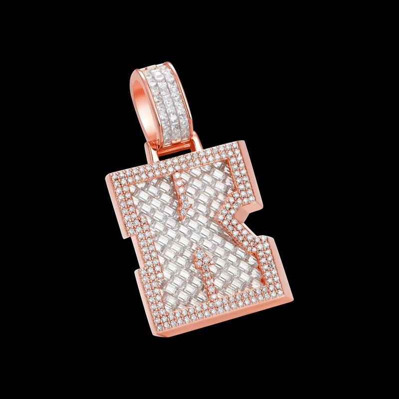 Custom Invisible SettingLetter Pendant in Rose Gold - TONGSHOP / Color:White Gold / Length:16 / Length:18