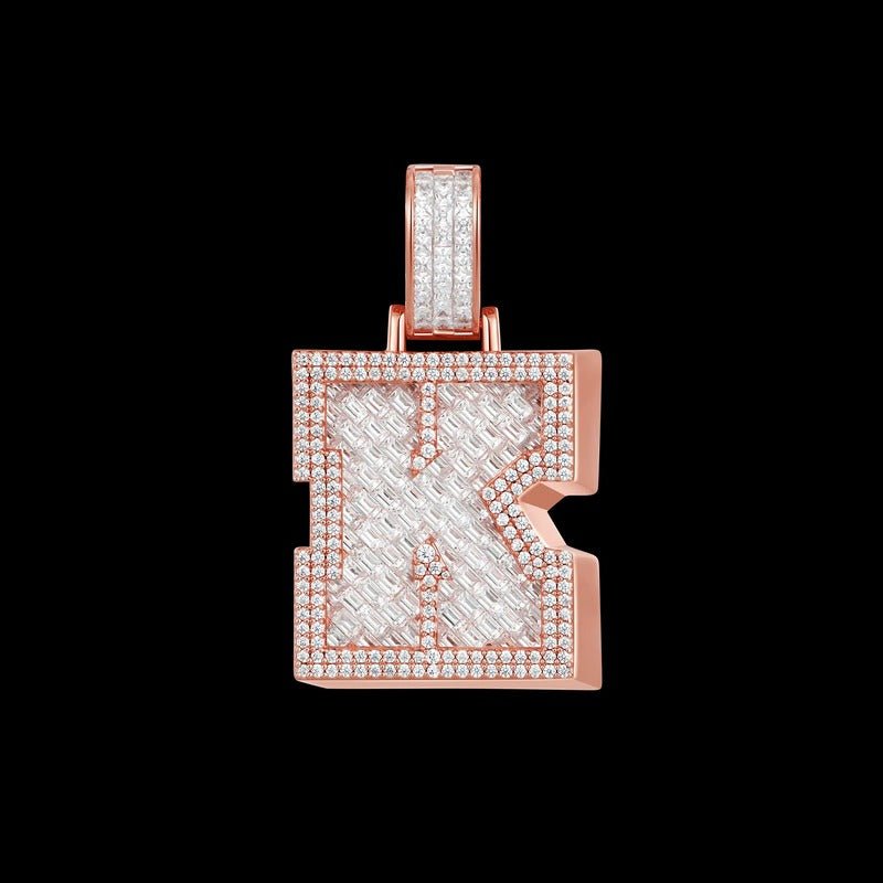 Custom Invisible SettingLetter Pendant in Rose Gold - TONGSHOP / Color:White Gold / Length:16 / Length:18