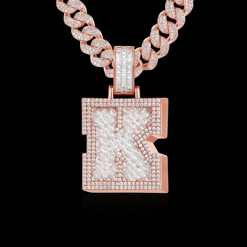 Custom Invisible SettingLetter Pendant in Rose Gold - TONGSHOP / Color:White Gold / Length:16 / Length:18
