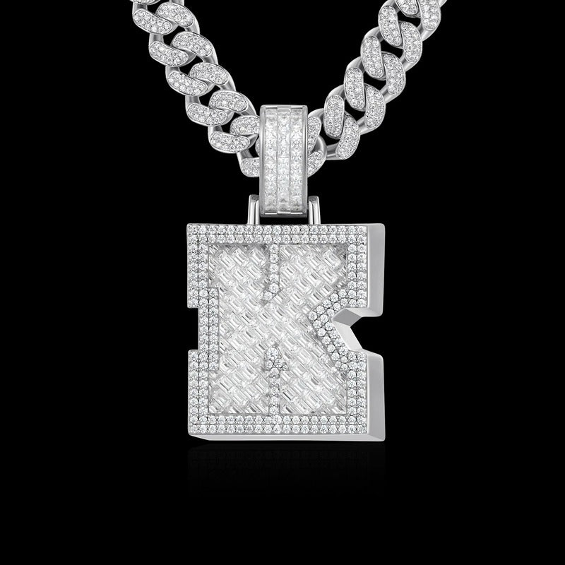 Custom Invisible SettingLetter Pendant in White Gold