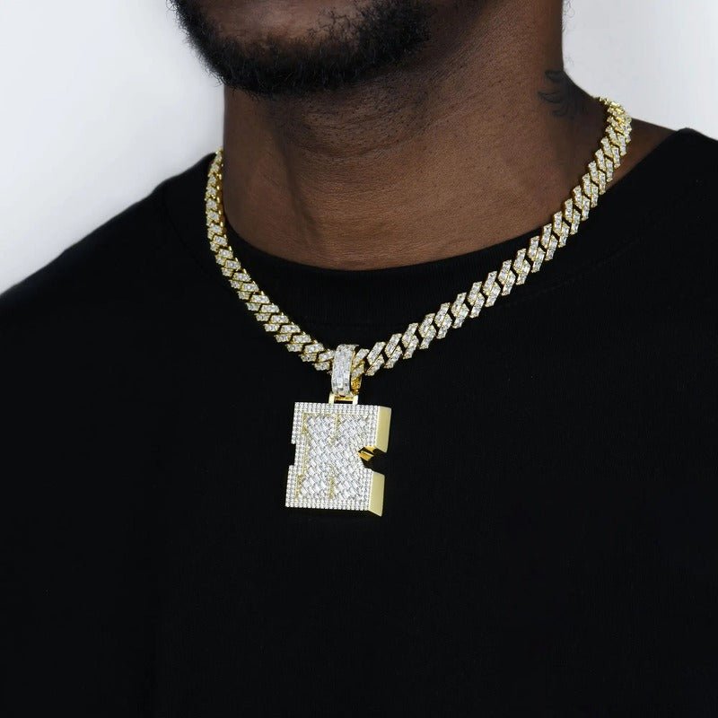 Custom Invisible SettingLetter Pendant in Rose Gold - TONGSHOP / Color:White Gold / Length:16 / Length:18