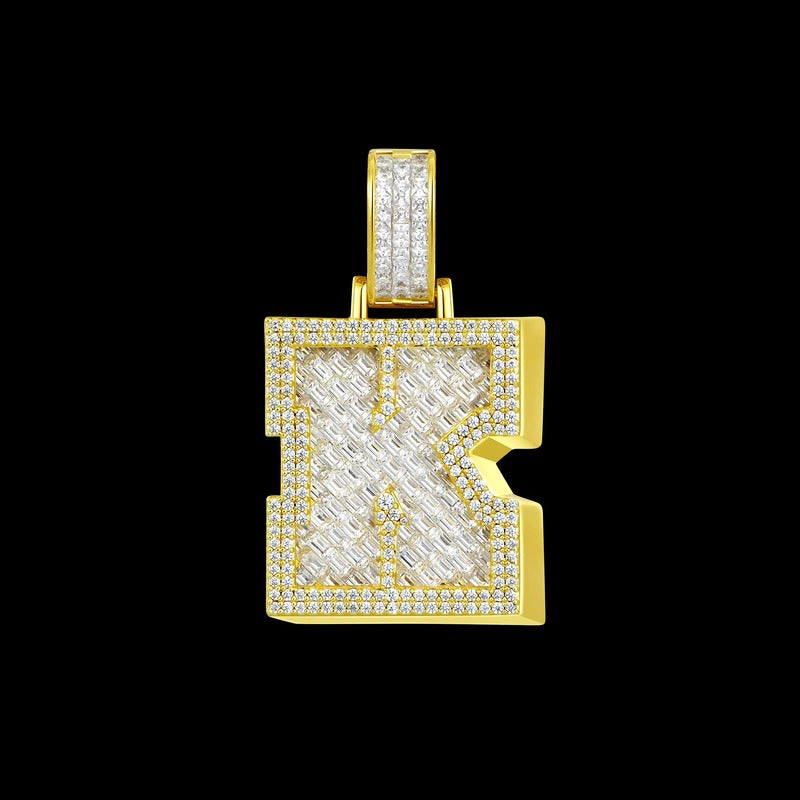 Custom Invisible SettingLetter Pendant in Yellow Gold