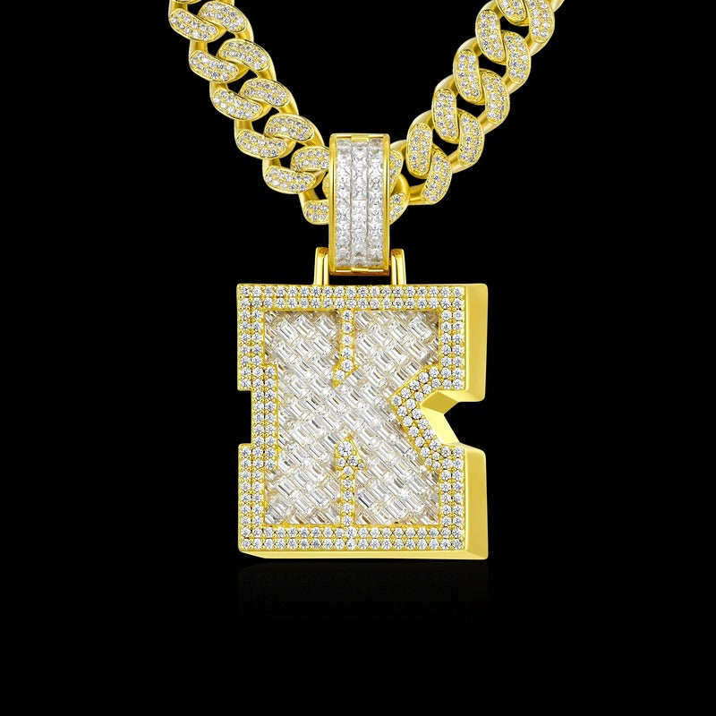 Custom Invisible SettingLetter Pendant in Yellow Gold