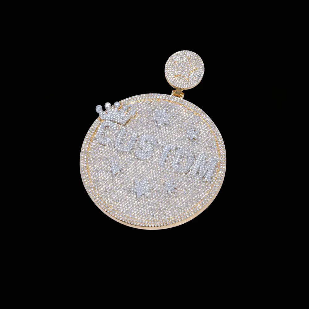 Custom Large Round Full-Diamond 3D Letter & Crown Pendant - 80mm