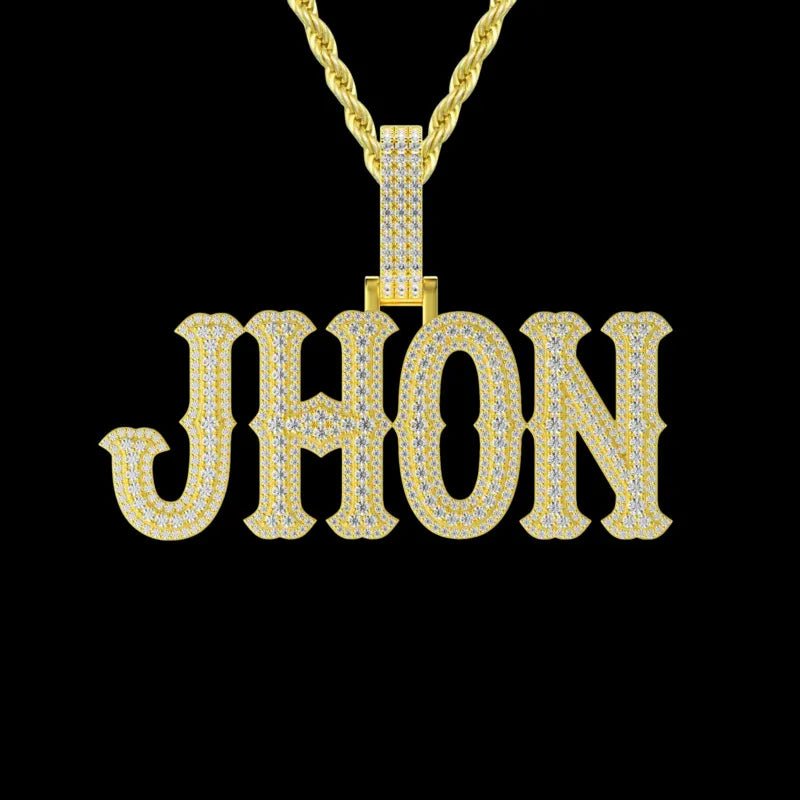 Custom Moissanite Bosox Font/Number Rose Gold Name Pendant - TONGSHOP / Color:White Gold / Length:16 / Length:18