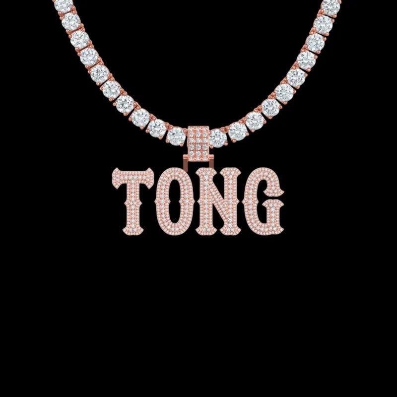 Custom Moissanite Bosox Font/Number Rose Gold Name Pendant - TONGSHOP / Color:White Gold / Length:16 / Length:18