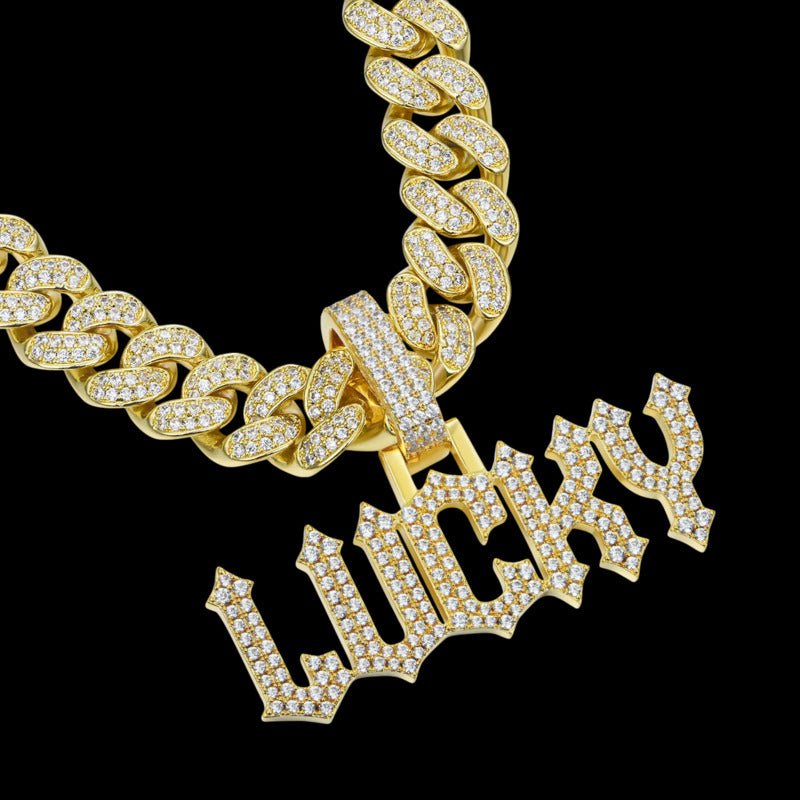 Custom Moissanite Gothic Font LettersNumbers Gold Name Pendant - TONGSHOP / Length:16 / Length:18