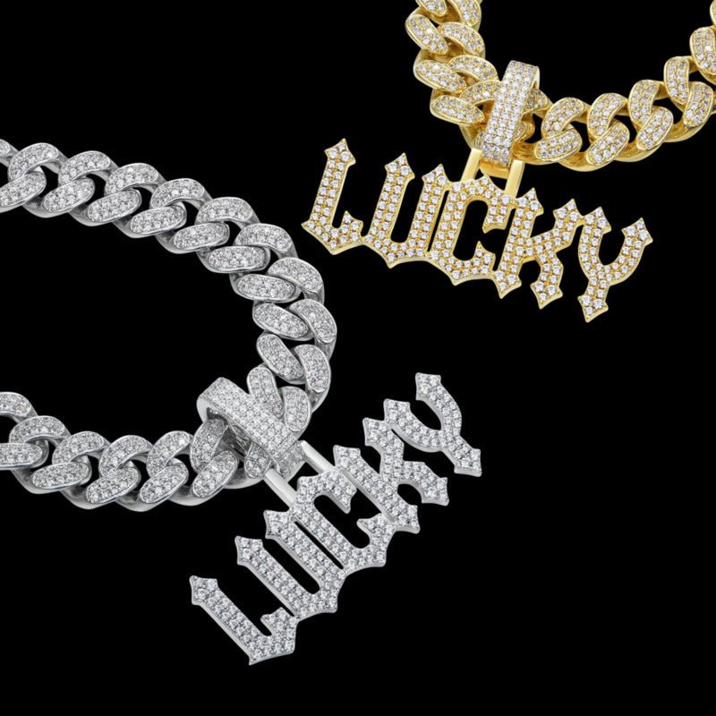 Custom Moissanite Gothic Font LettersNumbers Gold Name Pendant - TONGSHOP / Length:16 / Length:18