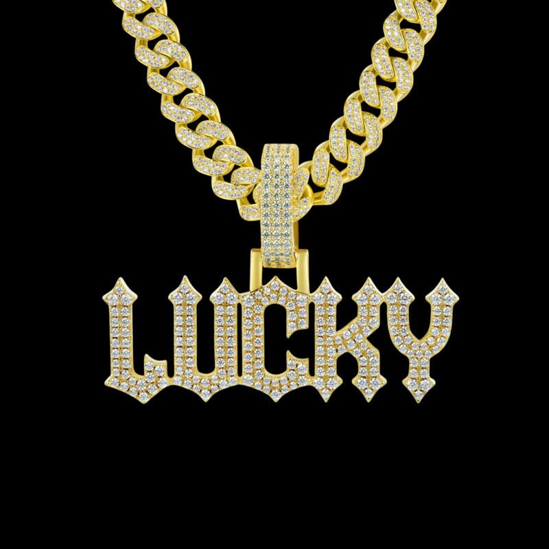 Custom Moissanite Gothic Font LettersNumbers Gold Name Pendant - TONGSHOP / Length:16 / Length:18