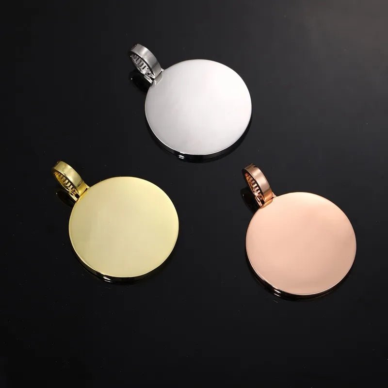 Custom Photo Pink Diamond Round Pendant in Rose Gold - 38mm - TONGSHOP / Color:White Gold / Length:16 / Length:18