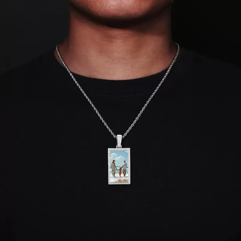 Custom Photo Rectangular Pendant - 25mm - TONGSHOP / Color:White Gold / Length:16 / Length:18