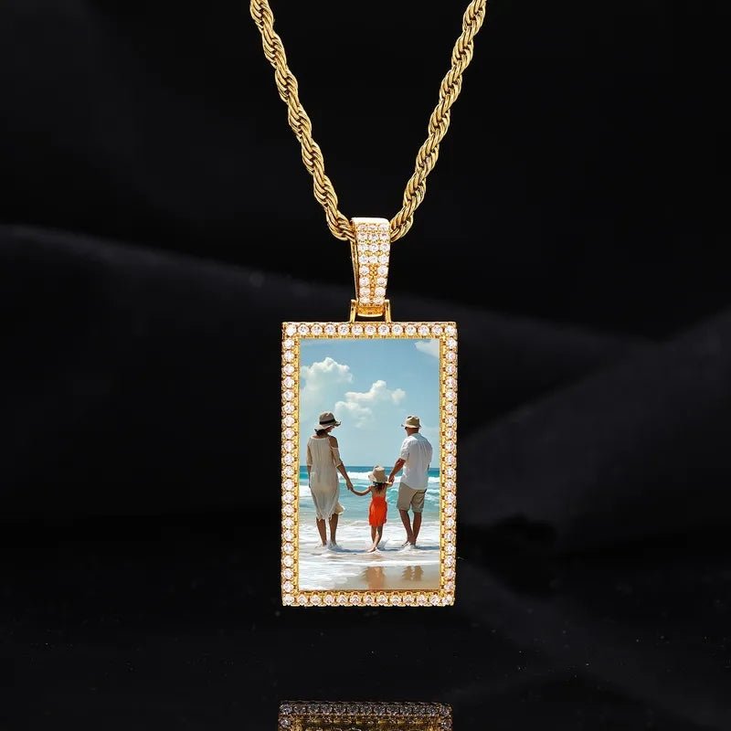 Custom Photo Rectangular Pendant - 25mm - TONGSHOP / Color:White Gold / Length:16 / Length:18