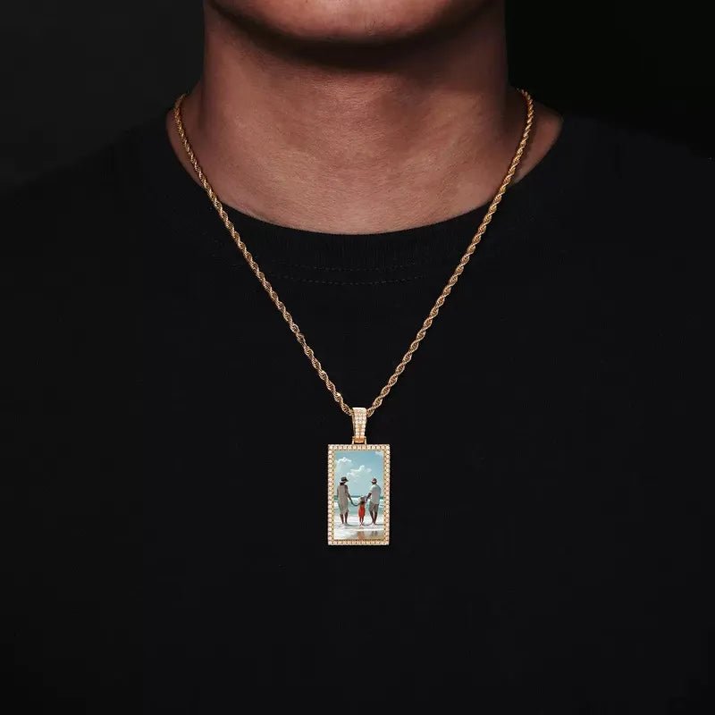 Custom Photo Rectangular Pendant - 25mm - TONGSHOP / Color:White Gold / Length:16 / Length:18