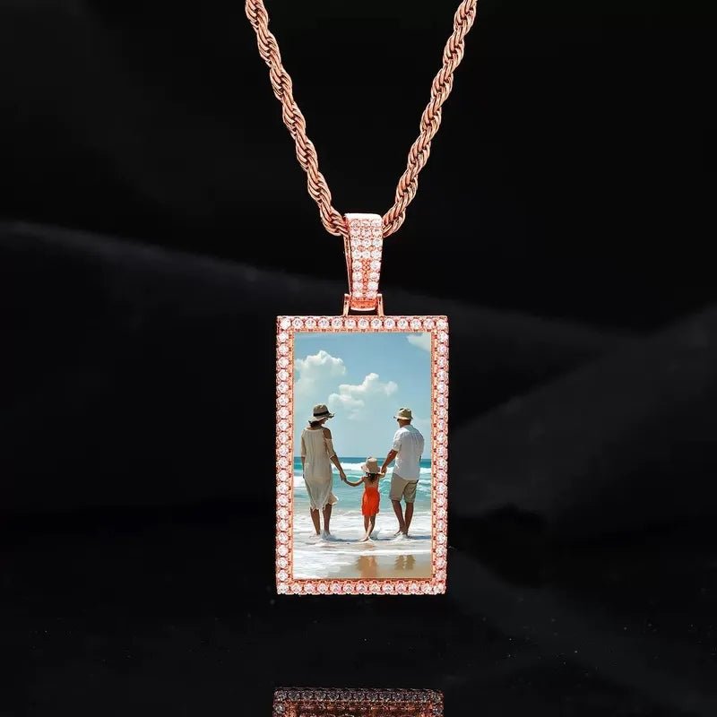 Custom Photo Rectangular Pendant - 25mm - TONGSHOP / Color:White Gold / Length:16 / Length:18