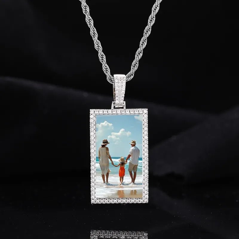 Custom Photo Rectangular Pendant - 25mm - TONGSHOP / Color:White Gold / Length:16 / Length:18