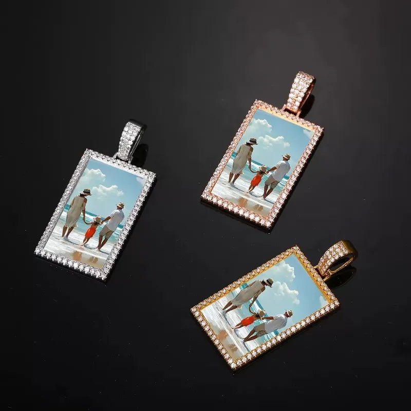 Custom Photo Rectangular Pendant - 25mm - TONGSHOP / Color:White Gold / Length:16 / Length:18