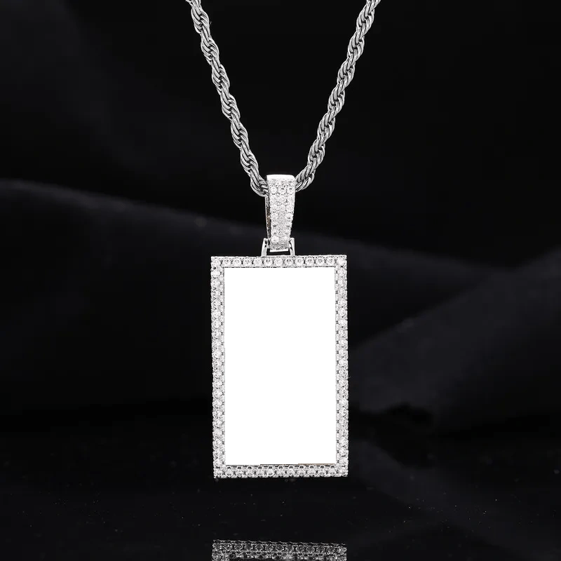 Custom Photo Rectangular Pendant - 25mm - TONGSHOP / Color:White Gold / Length:16 / Length:18