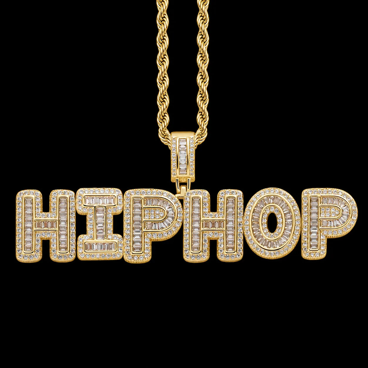 Custom Spliced-Letter Iced-Out Pendant in Yellow Gold