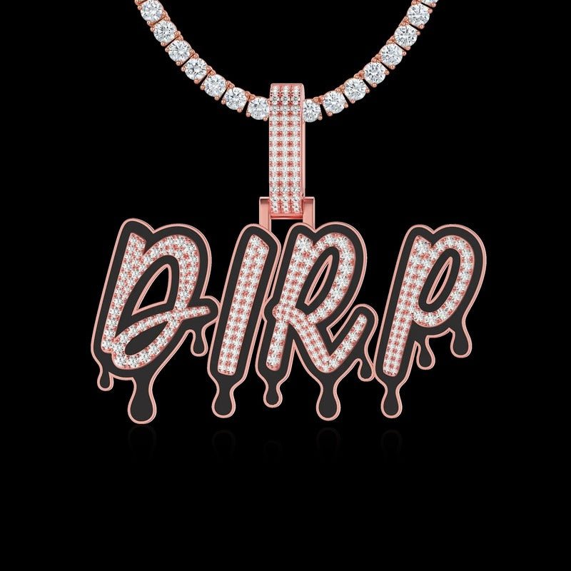 Customlced Out EnamelDripping Font Pendant in Rose Gold - TONGSHOP / Color:White Gold / Length:16 / Length:18