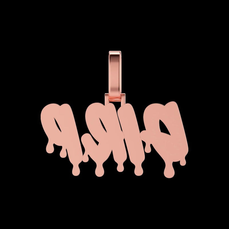 Customlced Out EnamelDripping Font Pendant in Rose Gold