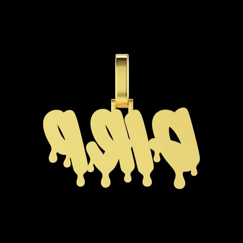 Customlced Out EnamelDripping Font Pendant in Yellow Gold