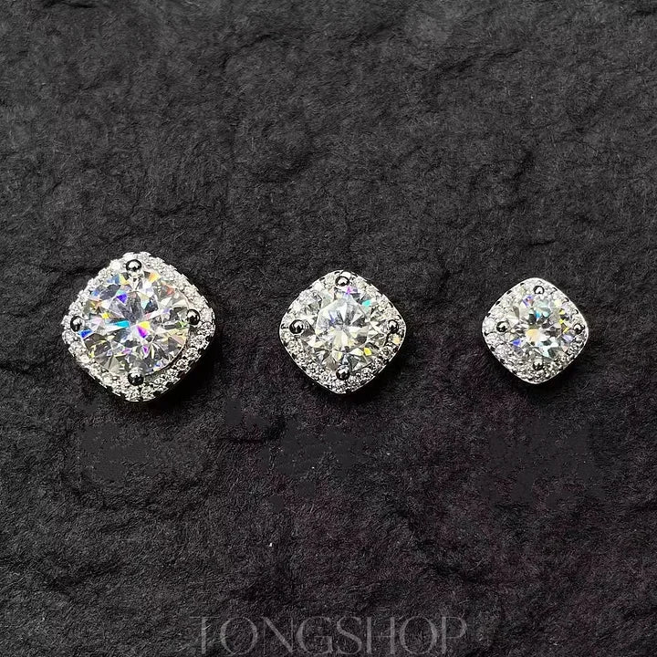 S925 VVS Moissanite Sugar Cube Earrings Full Of Diamonds Square