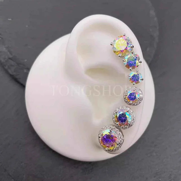 S925 Colorful Moissanite Laser Stud Earrings VVSS925 Colorful Moissanite Laser Stud Earrings VVS
