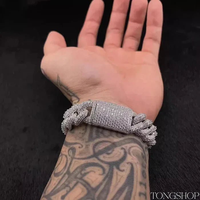 15MM Cuban Ice Bracelet - TONGSHOP / 15MM Full Diamond Cuban Chain Bracelet / Bracelet