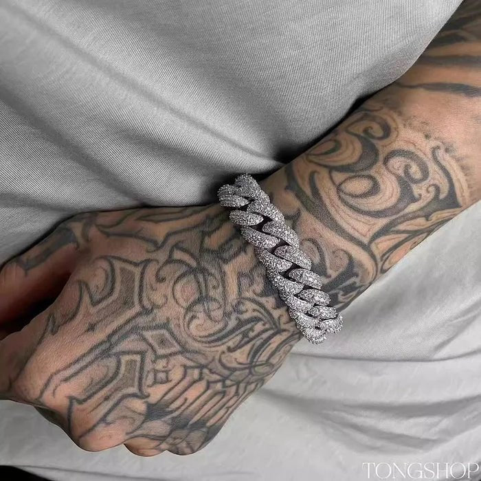 15MM Cuban Ice Bracelet - TONGSHOP / 15MM Full Diamond Cuban Chain Bracelet / Bracelet