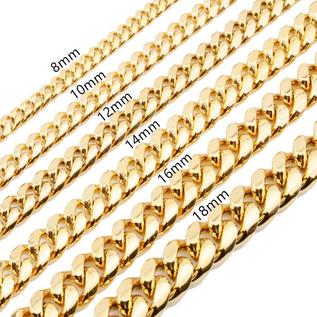 14mm Neoksidebla Ŝtalo Miama Kuba Ĉeno en Oro