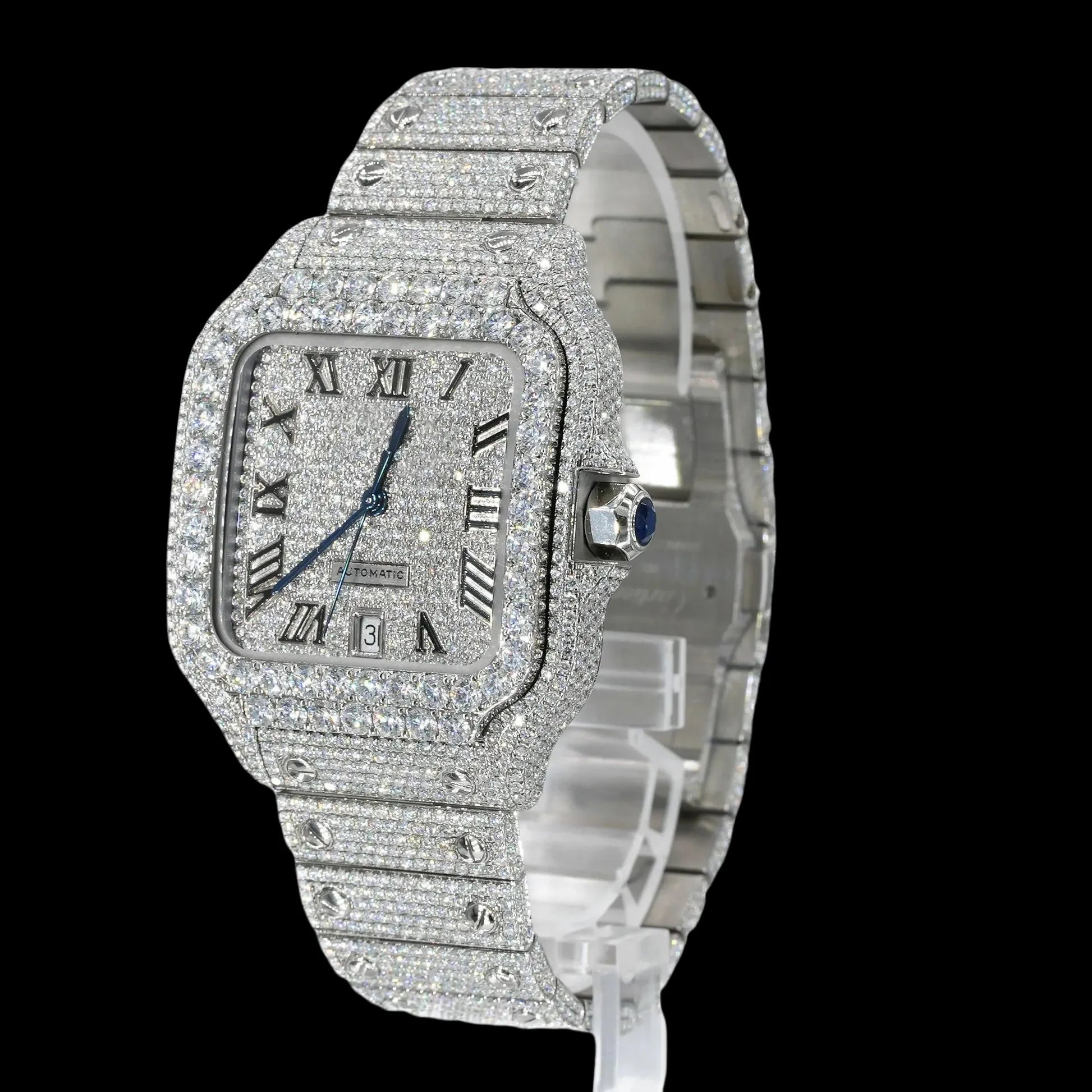 40MM Fully Iced Out Square Watch In White Gold