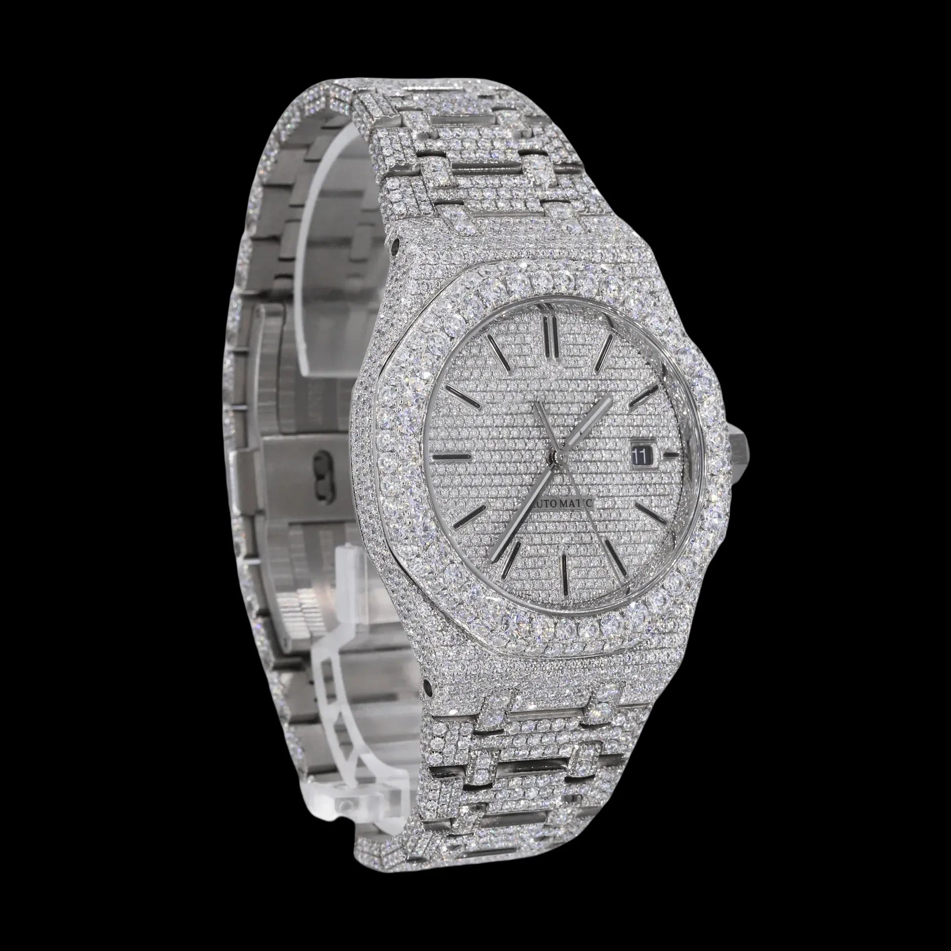 42MM Fully Iced Out Watch In White Era® Gold 316 - TONGSHOP / Color:White Gold / WATCH
