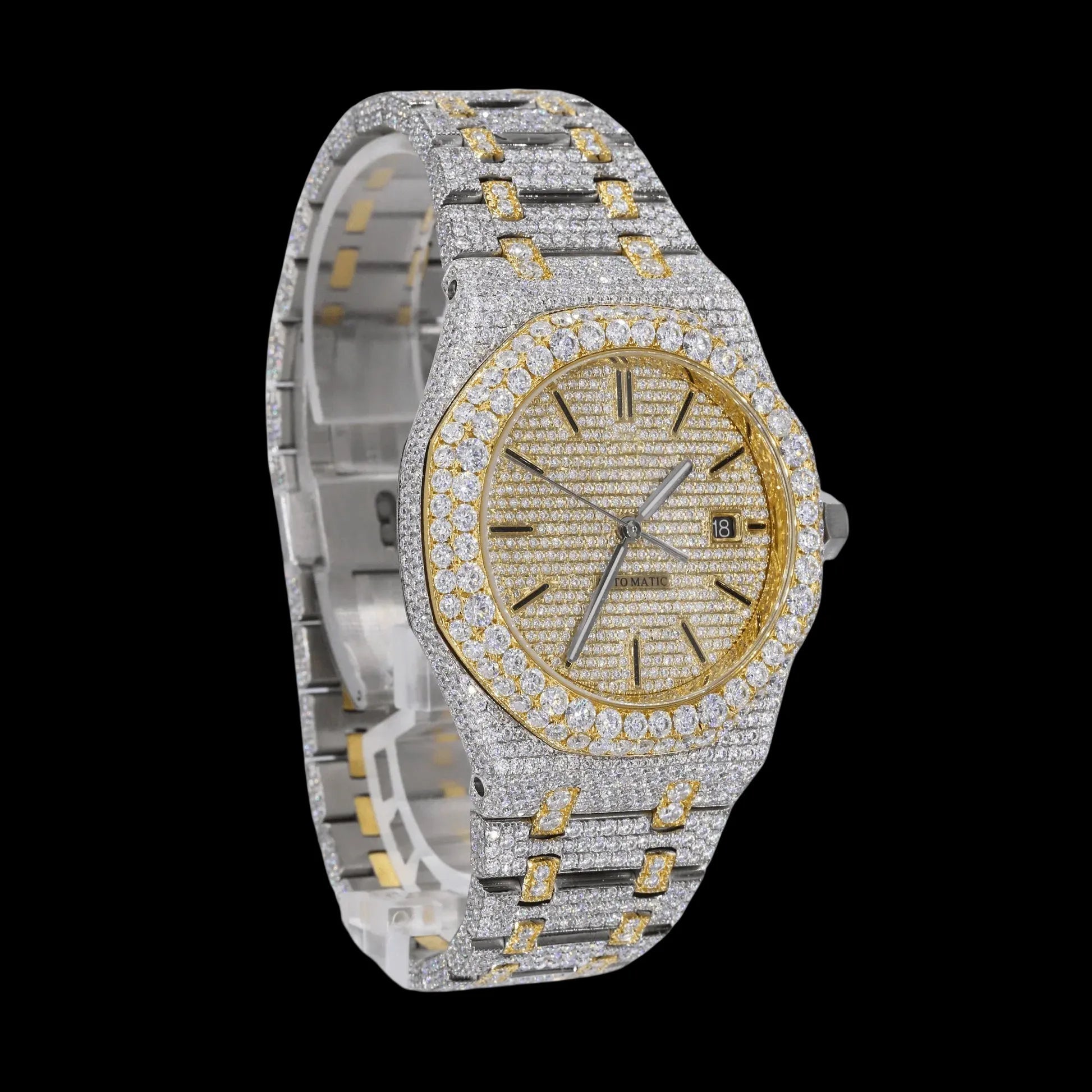 42MM Fully Iced Out Watch in Yellow Gold Two Tone Era® 316 - TONGSHOP / Color:Yellow Gold / WATCH