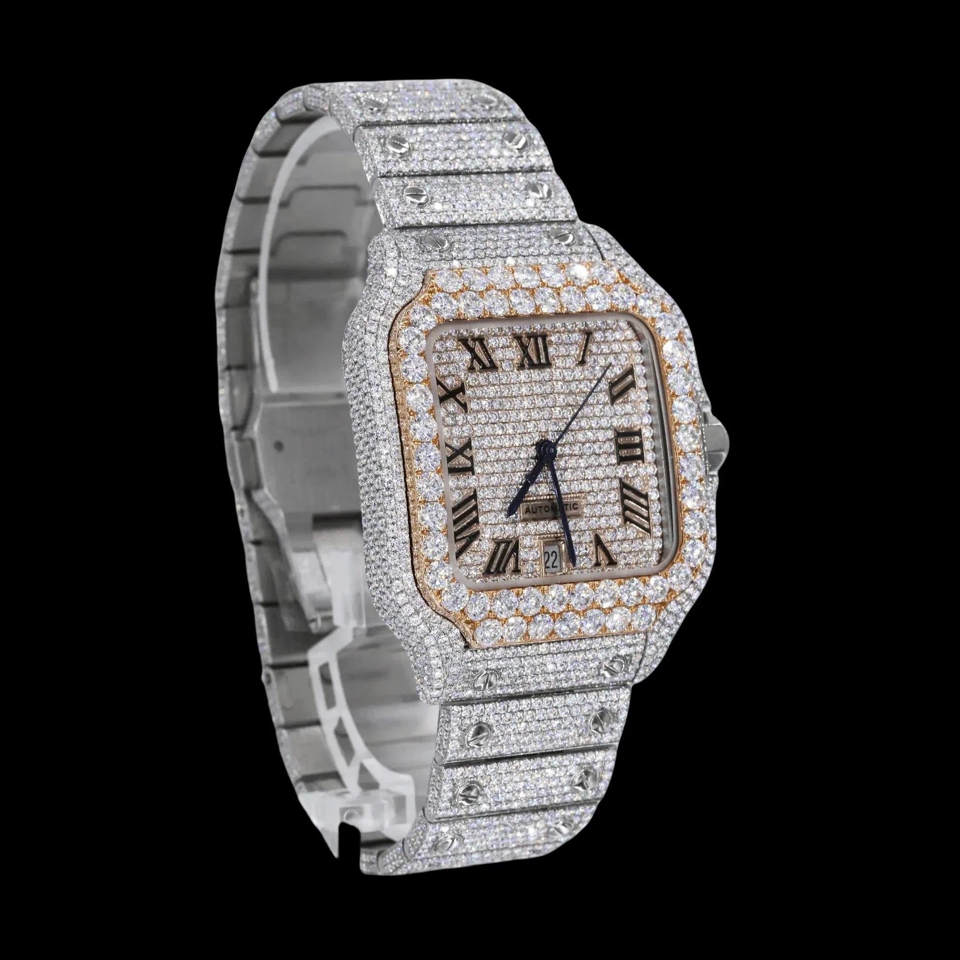 42MM Fully Iced Square Skeleton Watch in White Gold/Yellow Gold Era®316 - TONGSHOP / Color:Yellow Gold / WATCH