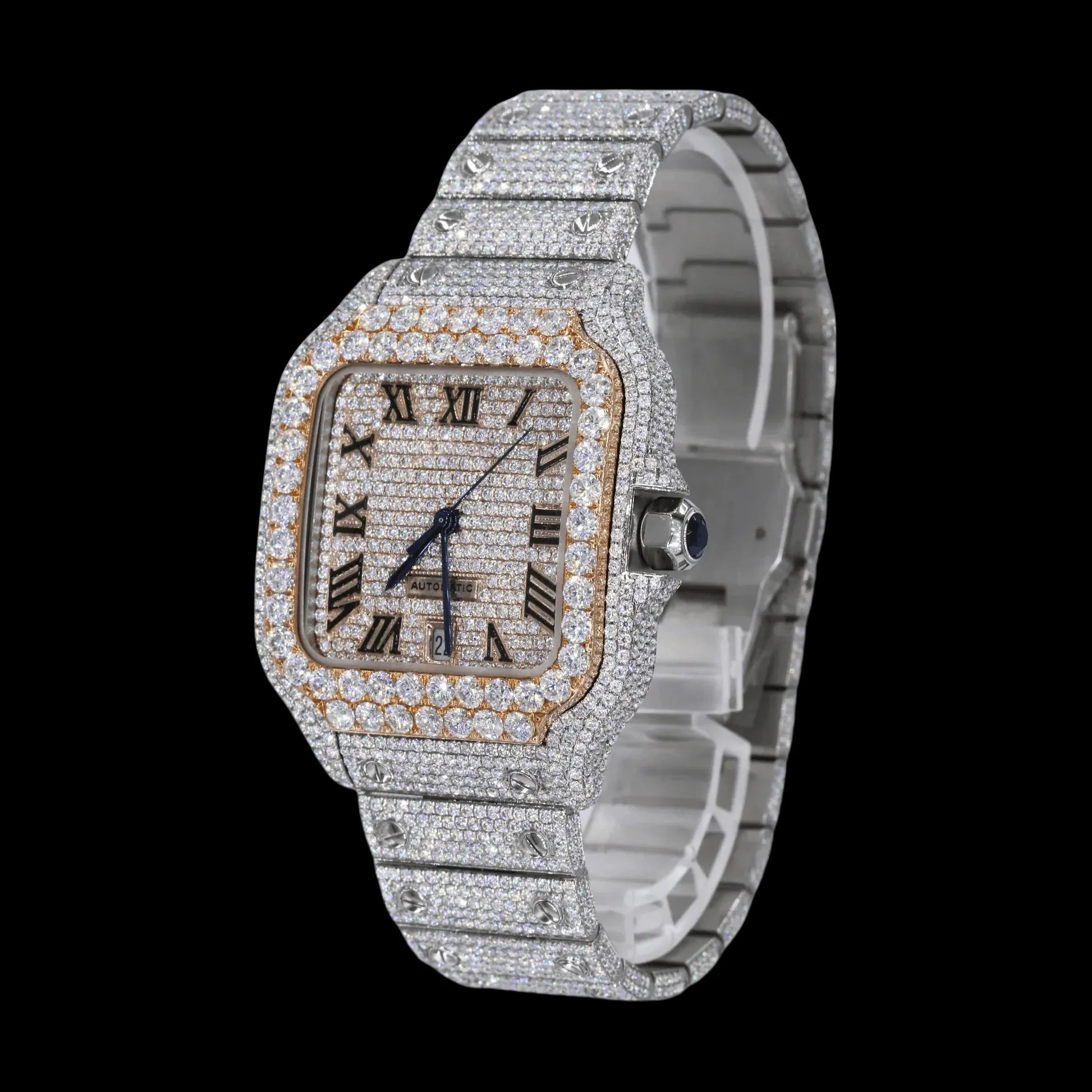 42MM Fully Iced Square Skeleton Watch in White Gold/Yellow Gold Era®316 - TONGSHOP / Color:Yellow Gold / WATCH