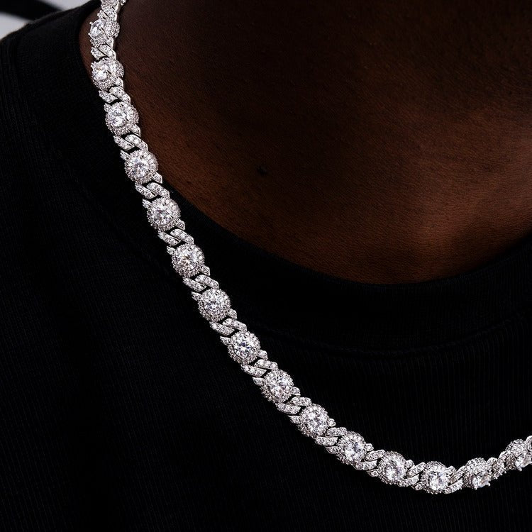 Iced Diamond Station Cuban Chain - 10mm - TONGSHOP / Length:16 / Length:18