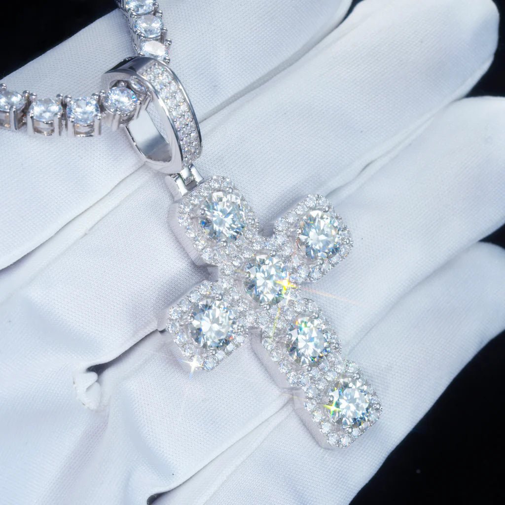 VVS Moissanite Gemstone Cross Necklace In White Gold - 8.0 Carat - TONGSHOP / /