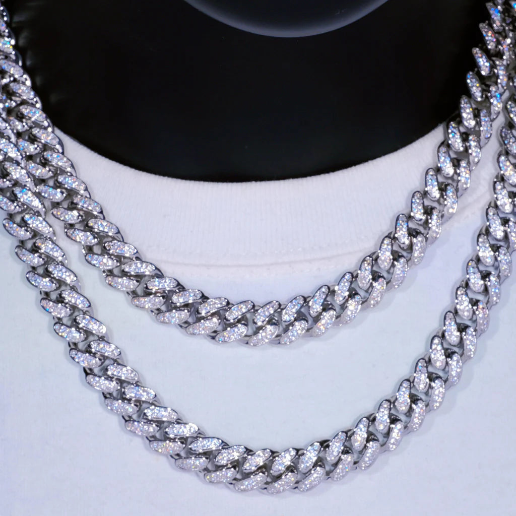 Diamond Iced Cuban Chain in White Gold - 12mm