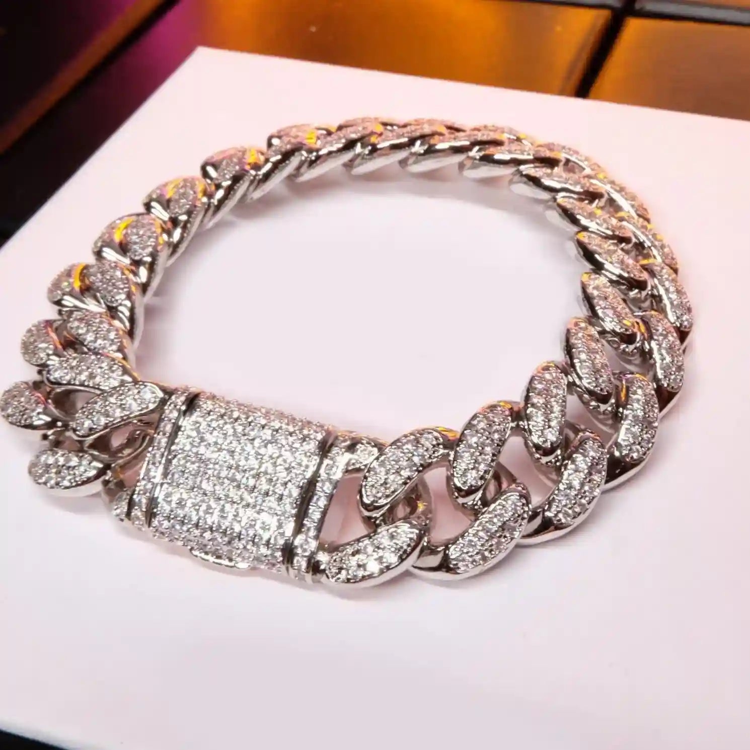 Classic Miami Cuban Link Bracelet in White Gold - 13mm - TONGSHOP / Cubans / ice