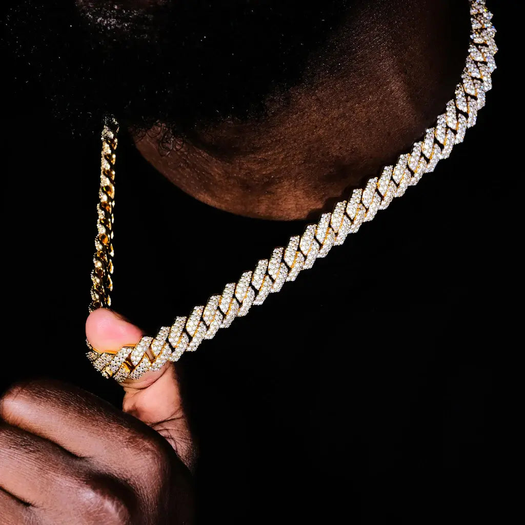 14MM 2ROW PRONG CUBAN LINK NECKLACE + BRACELET BUNDLE IN 18K GOLD