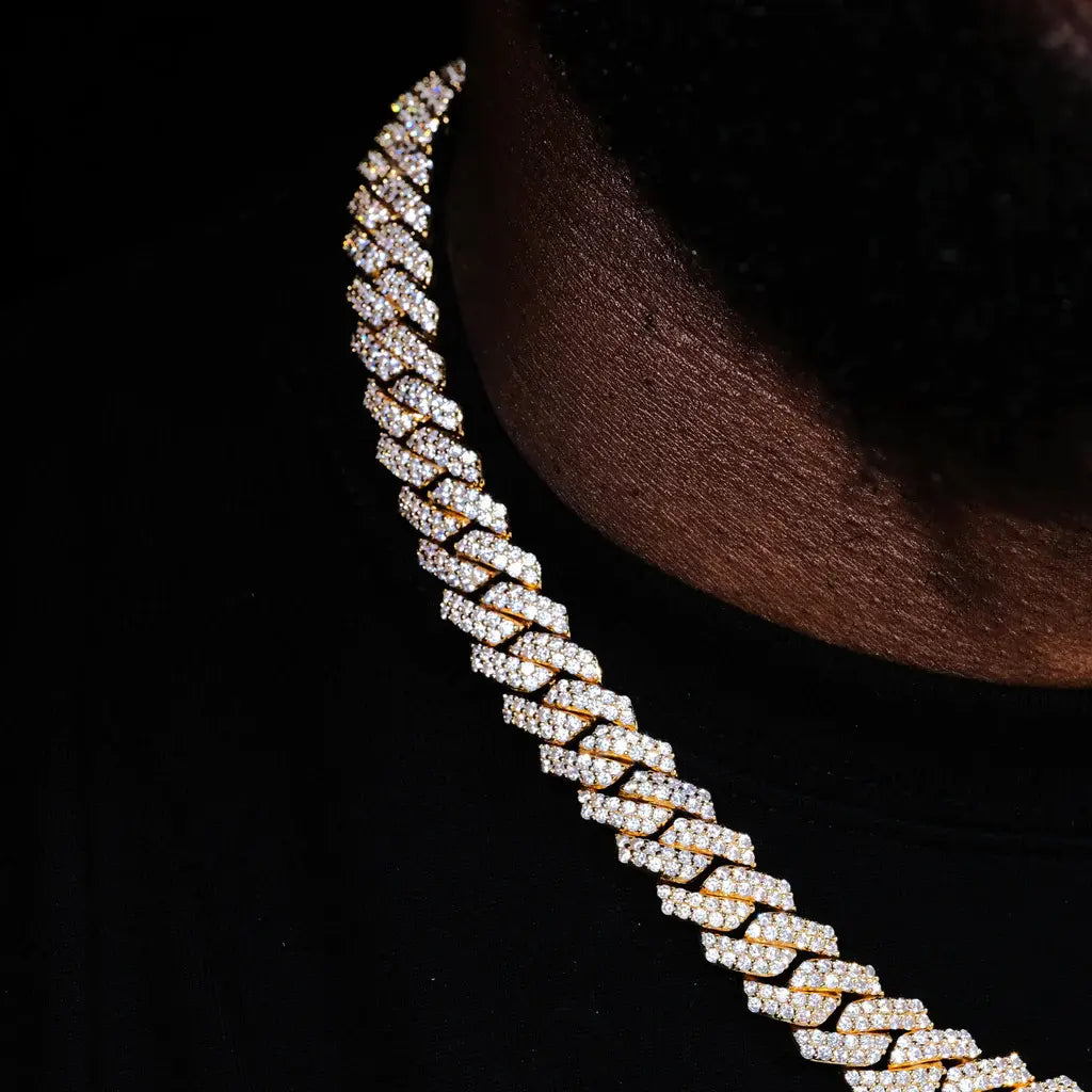 14MM 2ROW PRONG CUBAN LINK NECKLACE + BRACELET BUNDLE IN 18K GOLD