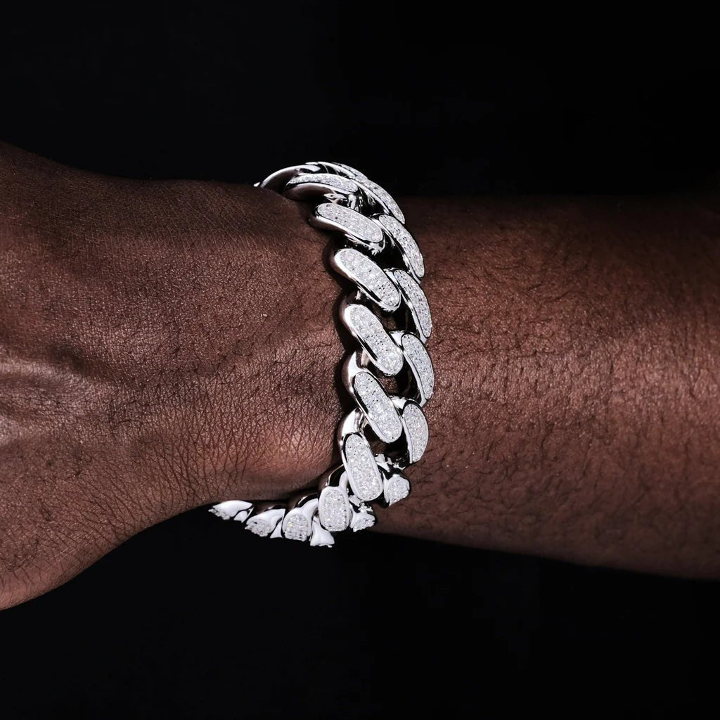 Iced Cuban Link Bracelet (19mm) in White Gold - TONGSHOP / Iced Cuban Link Bracelet (19mm) in White Gold / instagram