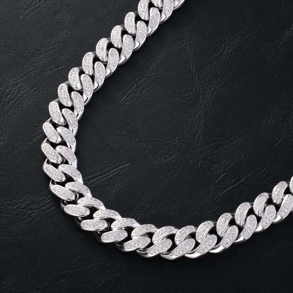 Diamond Iced Cuban Chain in White Gold - 12mm