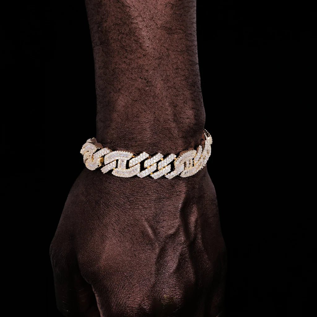Prong Baguette Cuban Bracelet in 18K Gold - 12mm - TONGSHOP / instagram / recommend