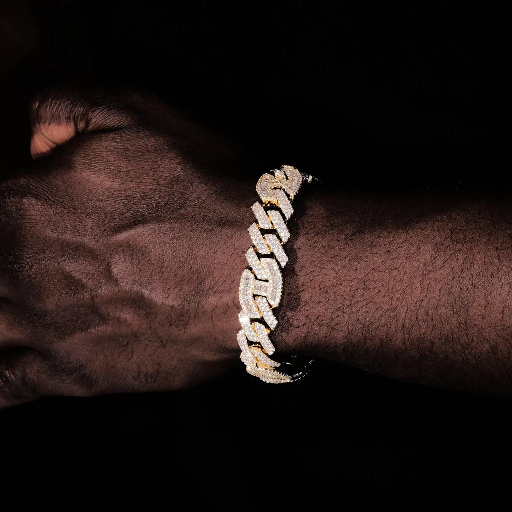 Prong Baguette Cuban Bracelet in 18K Gold - 12mm - TONGSHOP / instagram / recommend