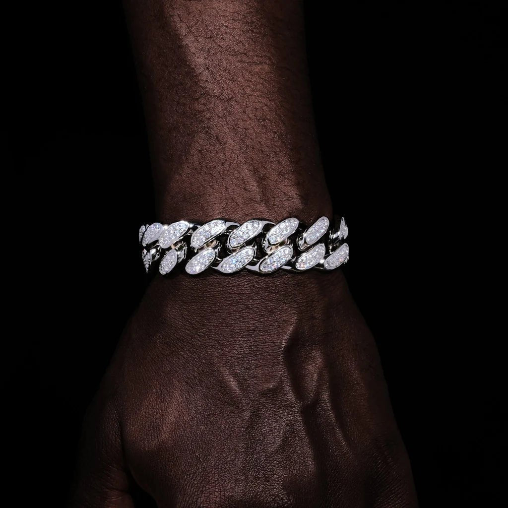 Iced Cuban Link Bracelet in White Gold - 19mm - TONGSHOP / recommend /