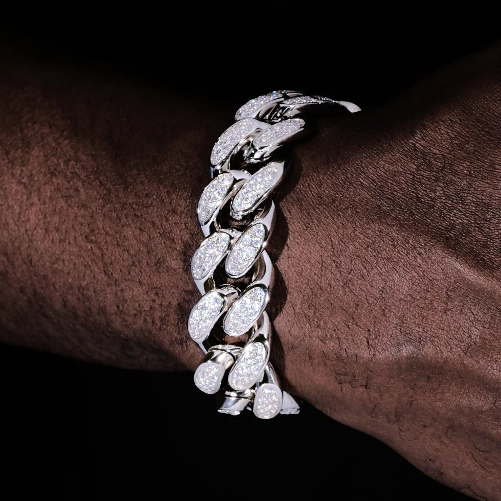 Iced Cuban Link Bracelet in White Gold - 19mm - TONGSHOP / recommend /