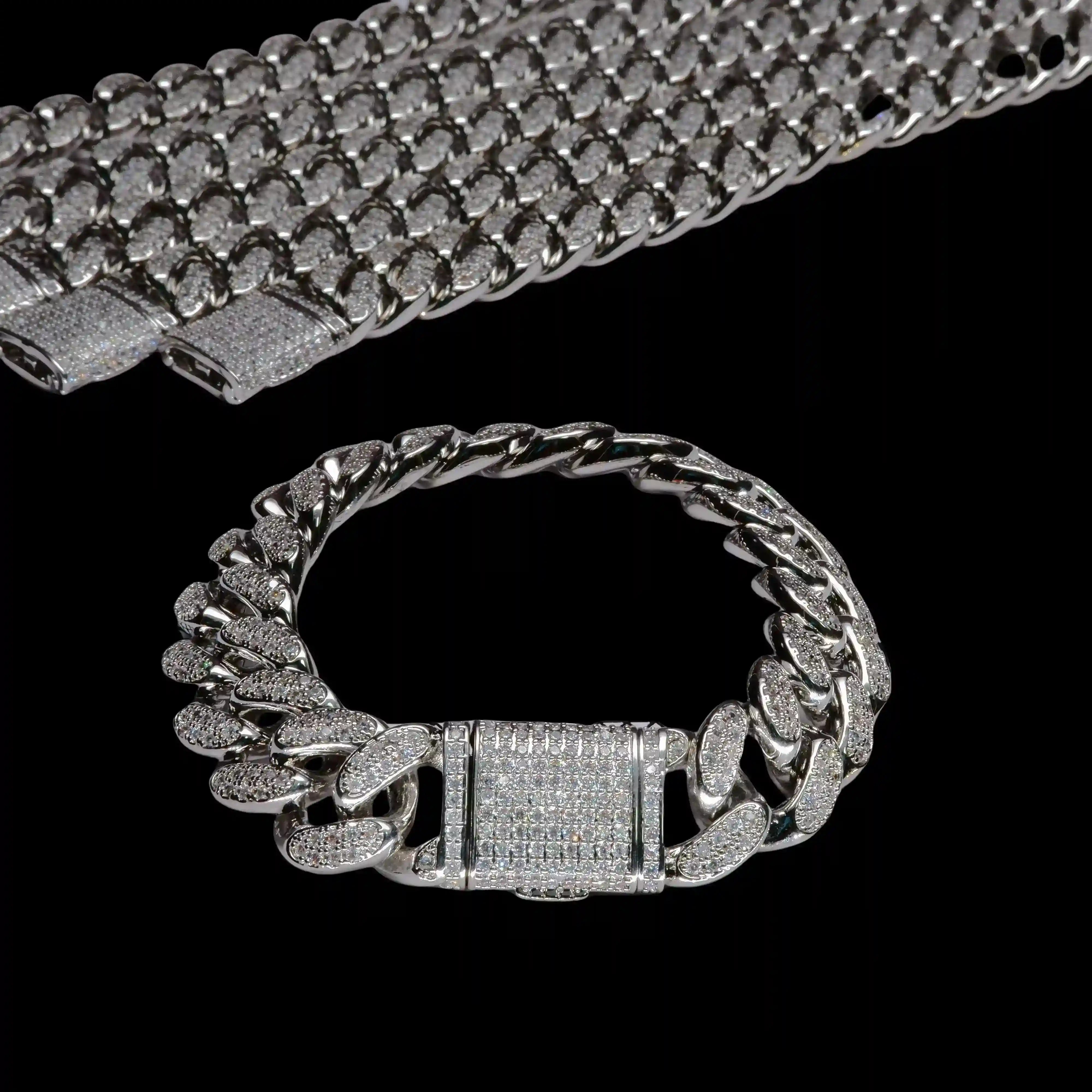 Classic Miami Cuban Link Bracelet in White Gold - 13mm - TONGSHOP / Cubans / ice