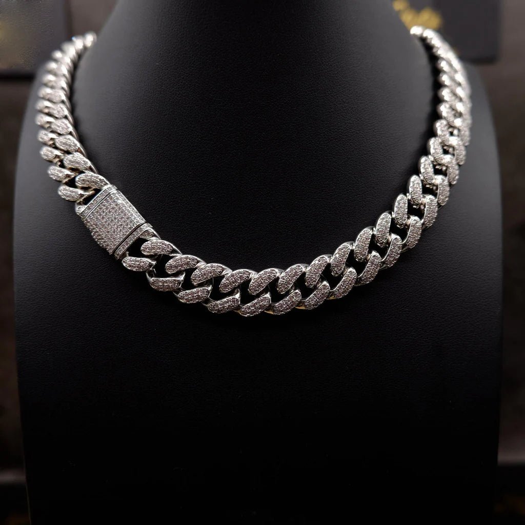 🔥New Flip buckle Iced Cuban Link Chain Silver