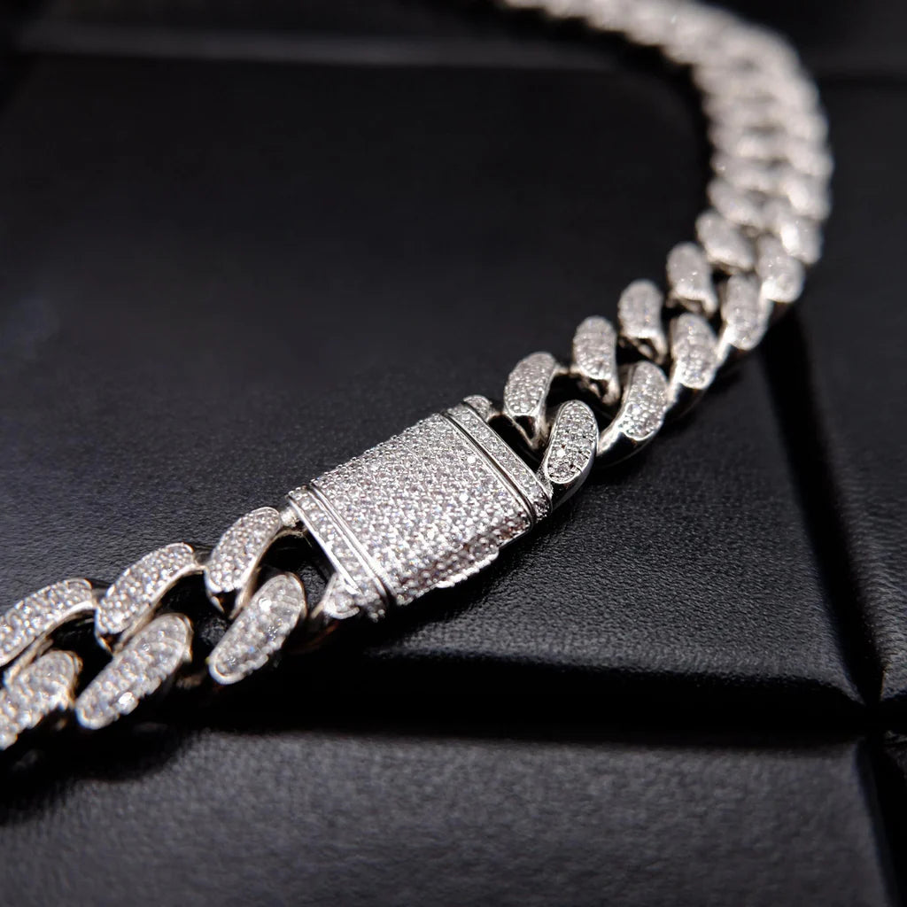 Buckle Iced Cuban Link Chain in White Gold - 14mm
